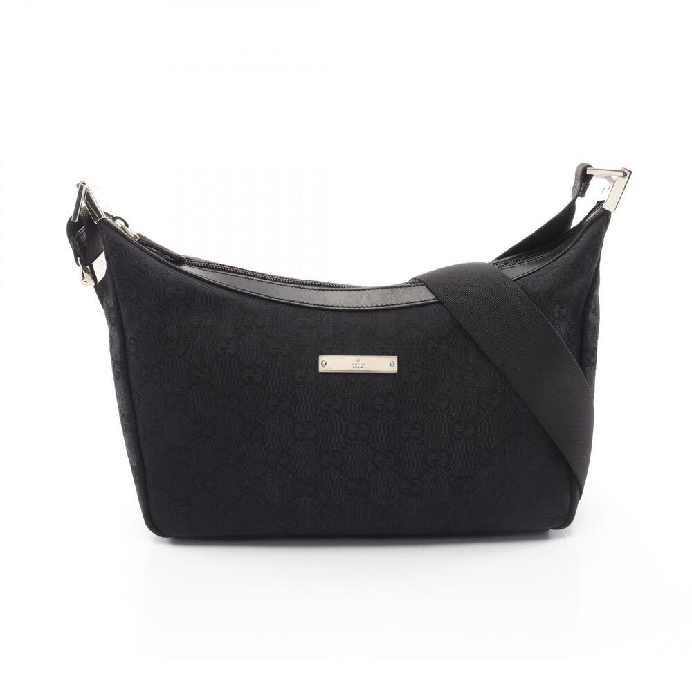 Gucci Abbey GG Canvas Leather Shoulder Bag Black